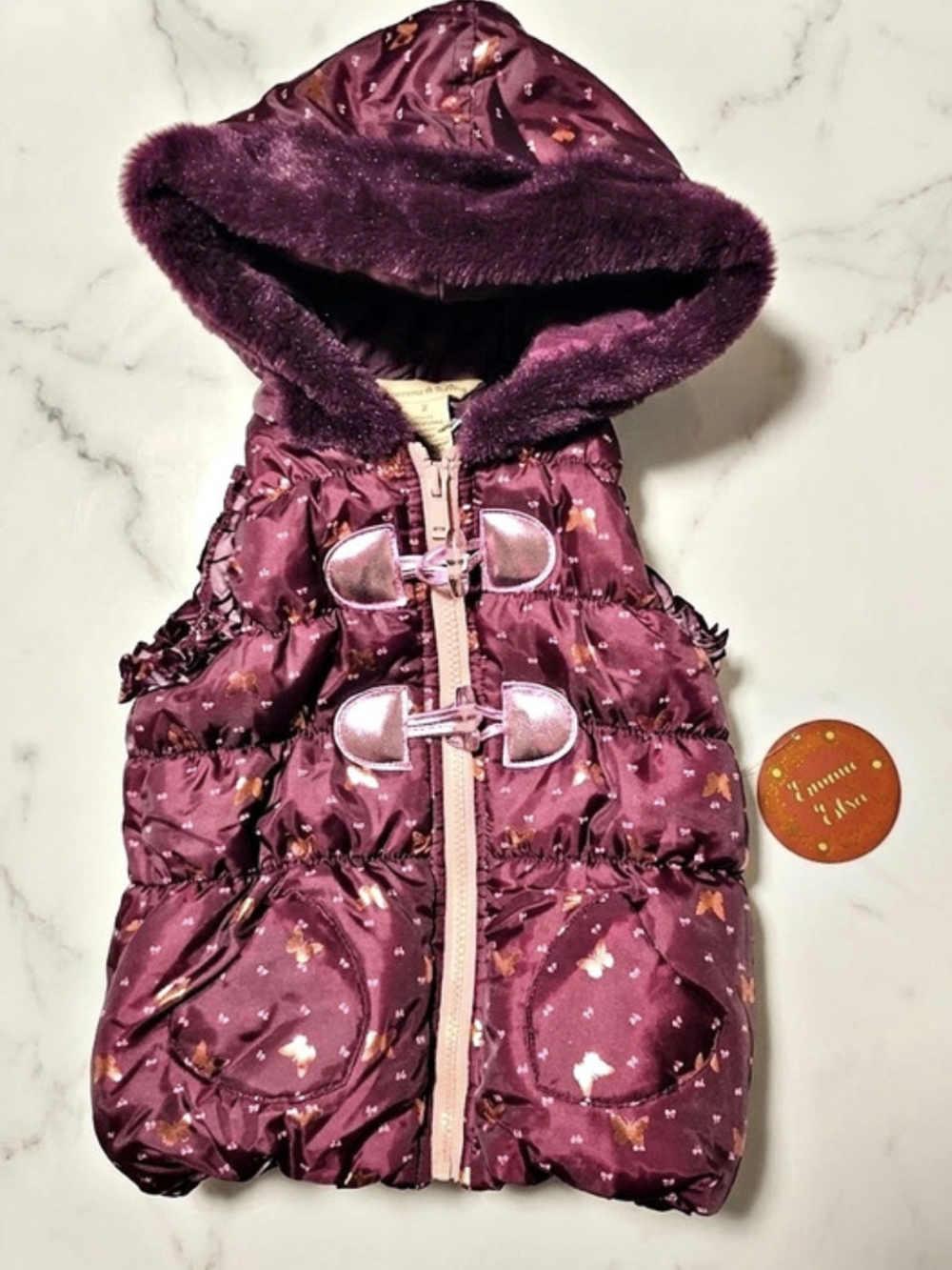 Hooded Puffer Vest in Plum Color